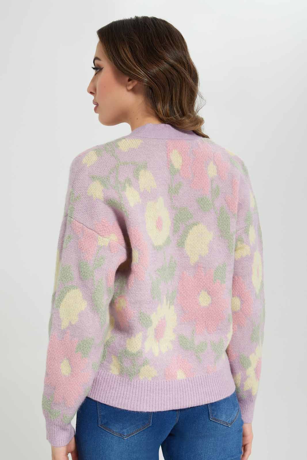 Women Purple Floral Knitted Cardigan sold by Redtag product image thumbnail 4