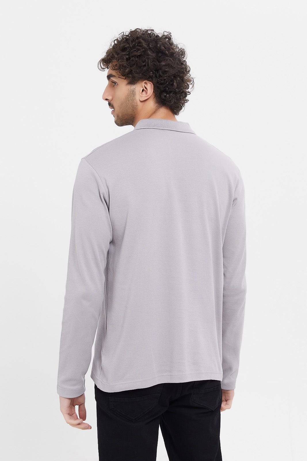 Men Grey Zip Placket Long Sleeve Polo Shirt sold by Redtag product image thumbnail 3
