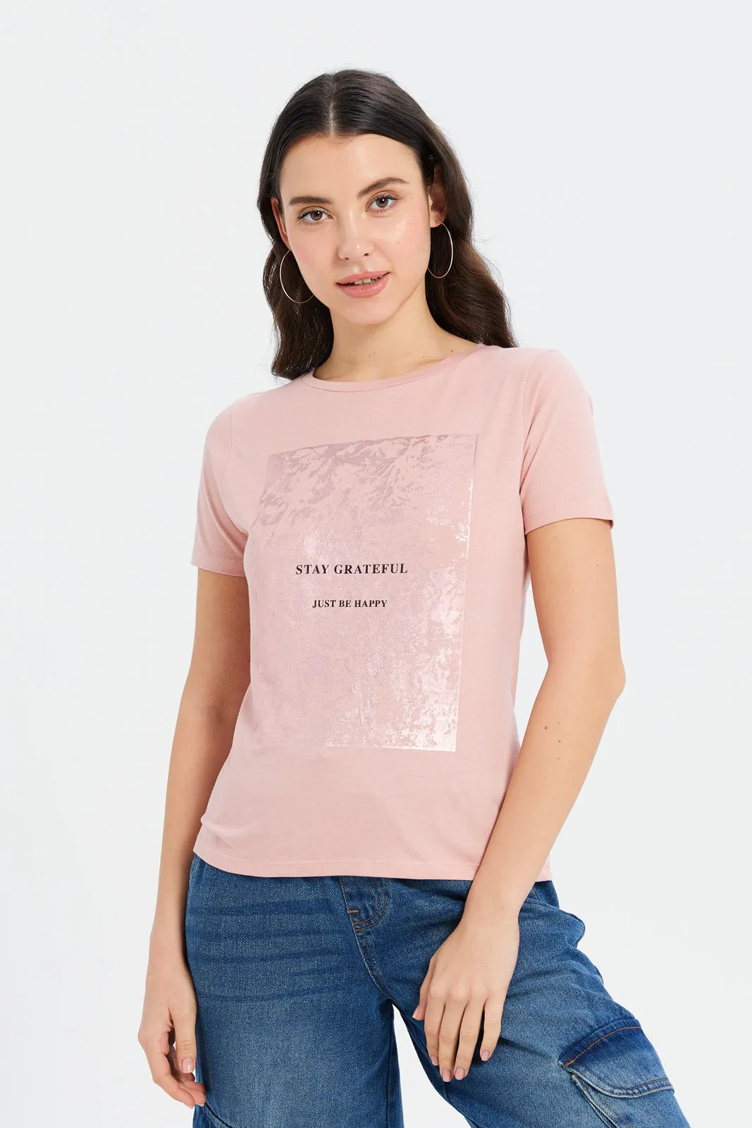 Women Pink Foil Printed T-Shirt sold by Redtag