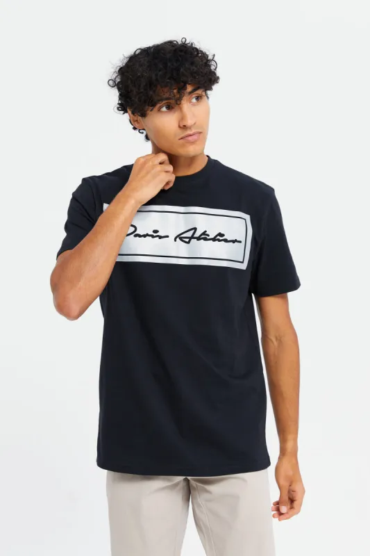 Men Black Reflective Print T-Shirt sold by Redtag
