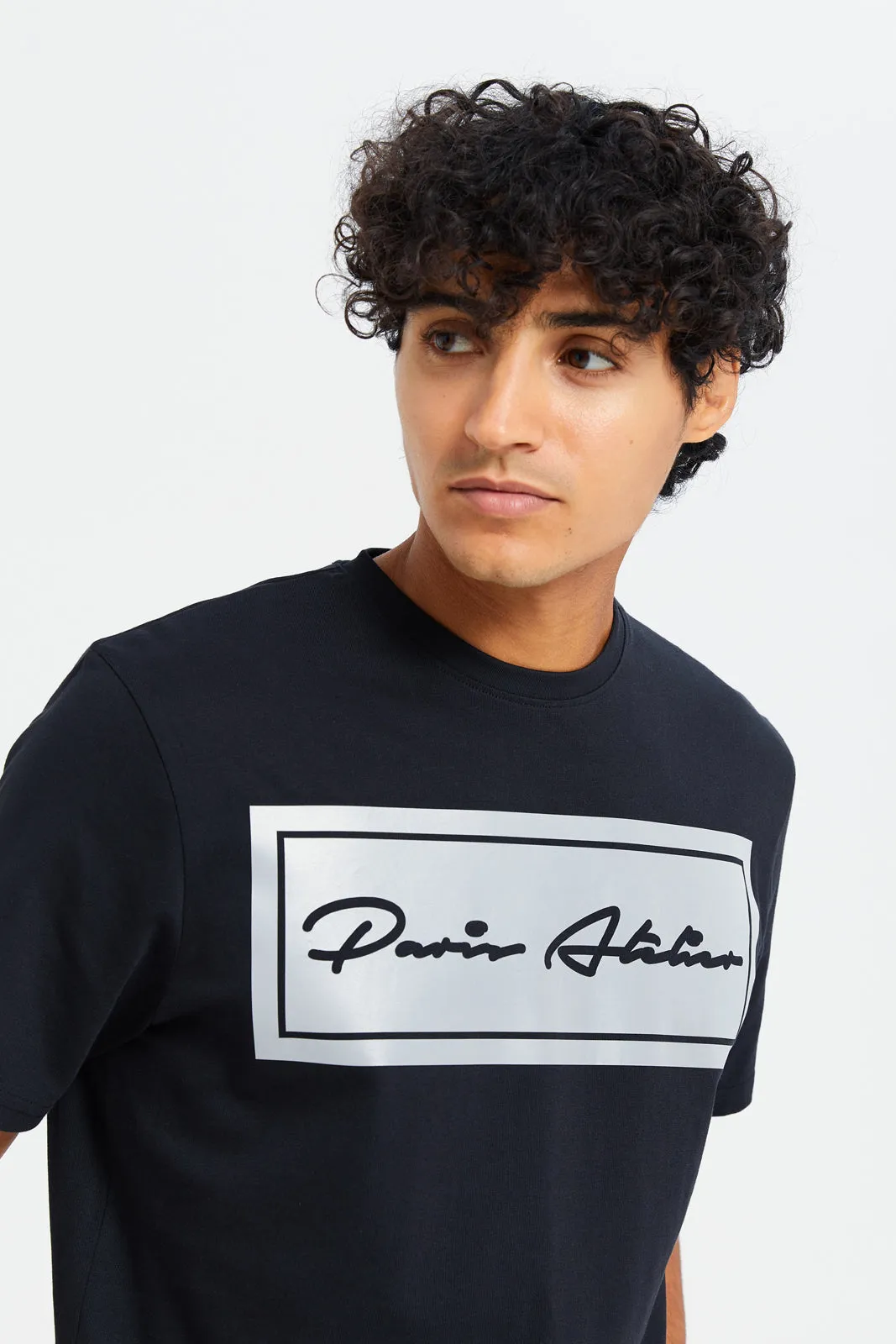 Men Black Reflective Print T-Shirt sold by Redtag product image thumbnail 4