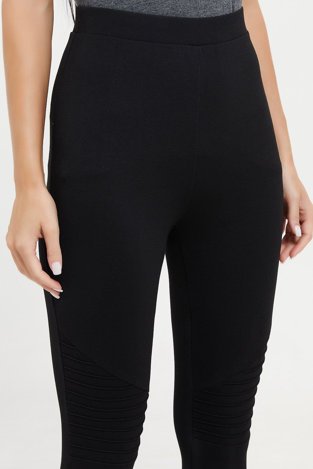 Women Black Ponte Legging With Biker Details sold by Redtag product image thumbnail 4