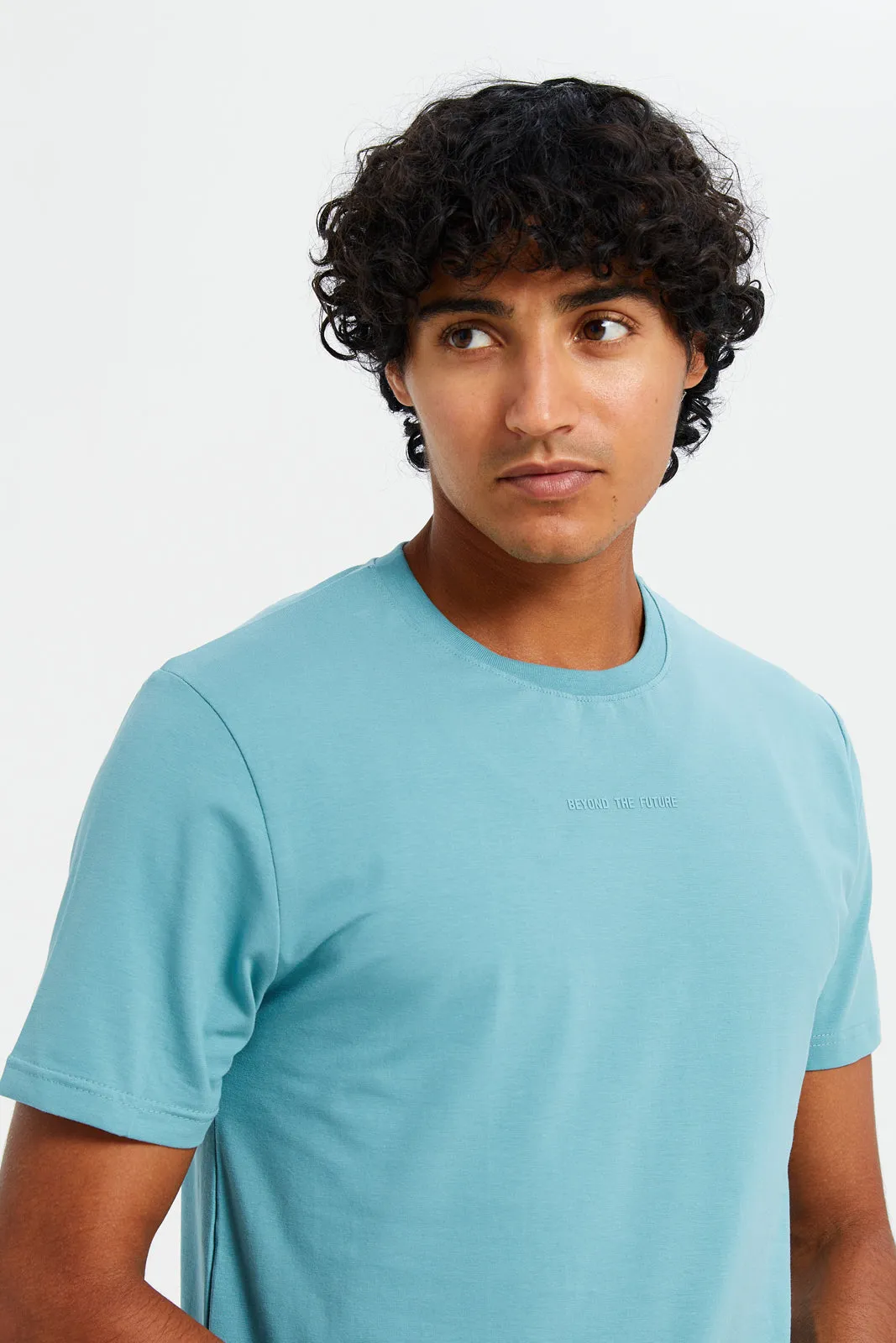 Men Blue Cotton Elastane Round New T-Shirt sold by Redtag product image thumbnail 4