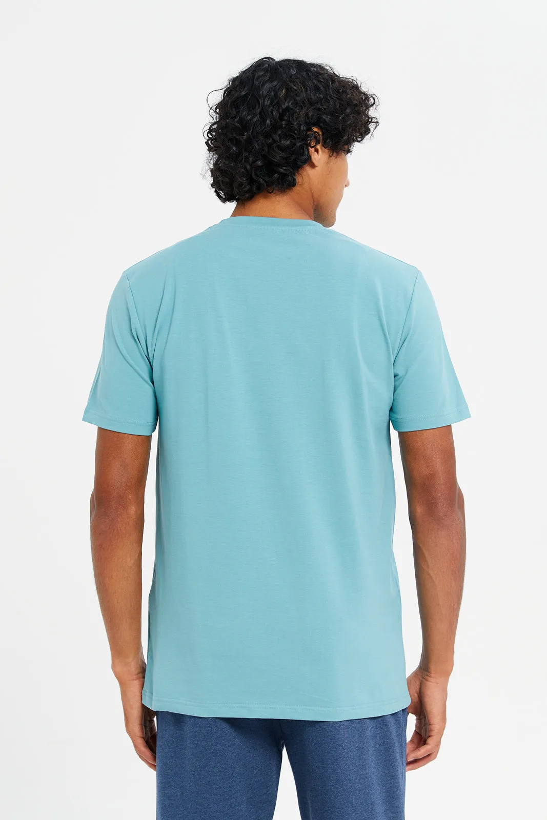 Men Blue Cotton Elastane Round New T-Shirt sold by Redtag product image thumbnail 3