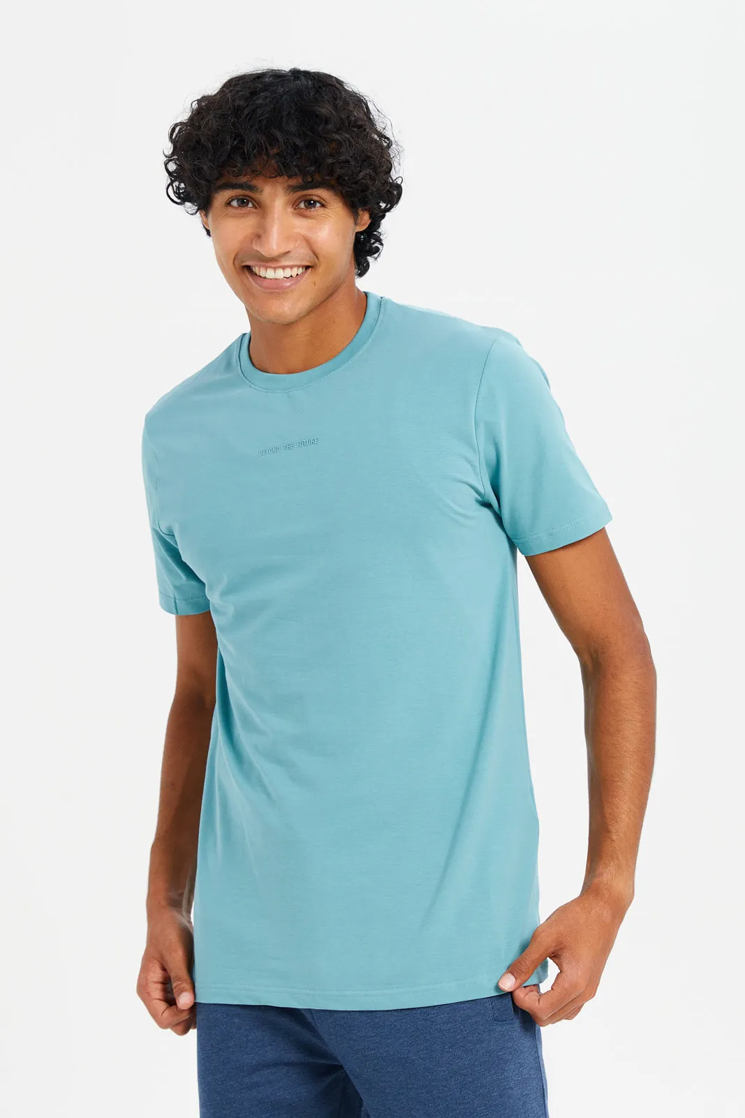 Men Blue Cotton Elastane Round New T-Shirt sold by Redtag