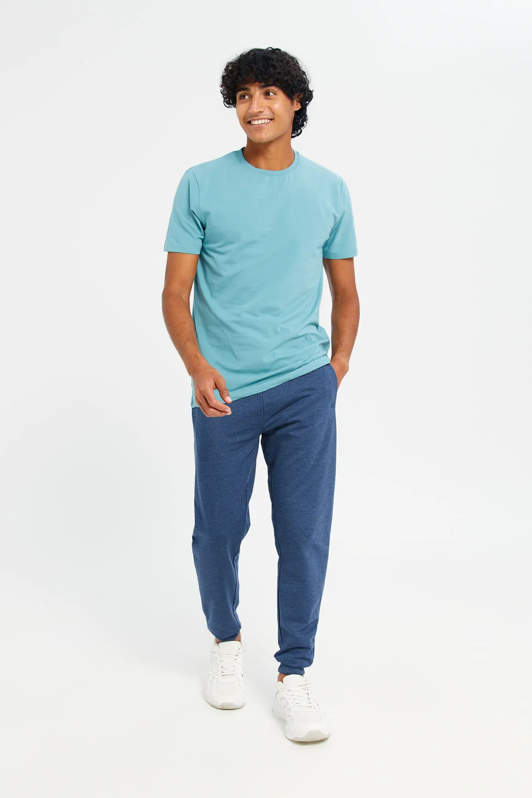 Men Blue Cotton Elastane Round New T-Shirt sold by Redtag product image thumbnail 2