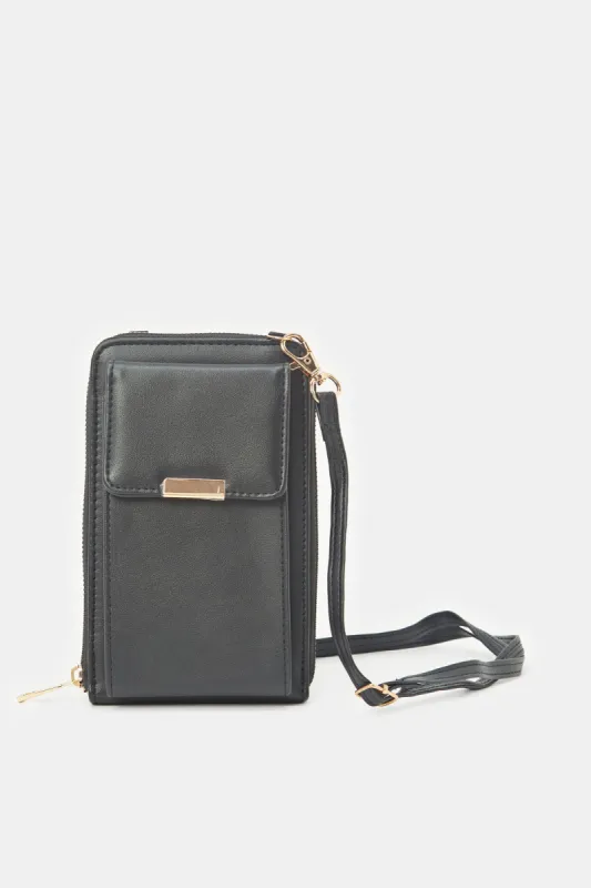 Women Textured Black Mobile Purse sold by Redtag