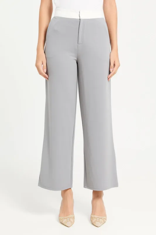 Women Grey Contrast Band Trousers sold by Redtag