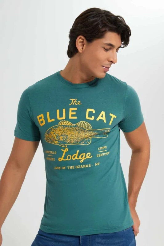 Teal Graphic T-Shirt For Men sold by Redtag