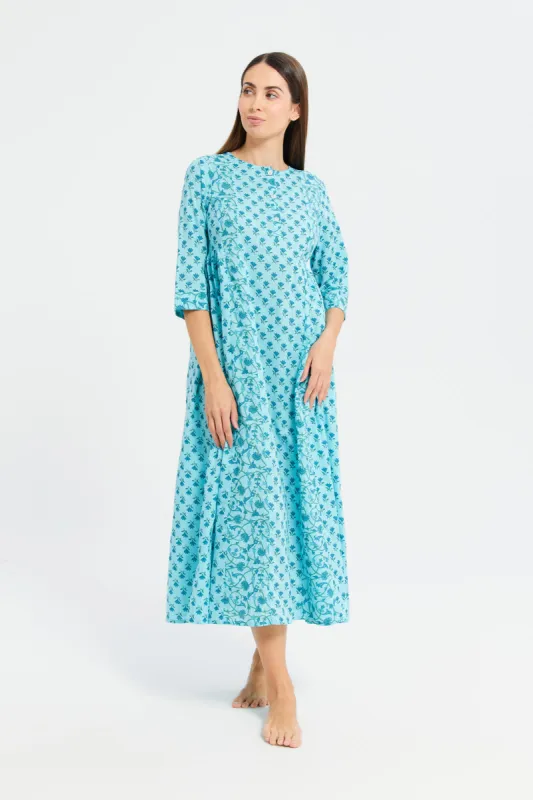 Women Teal Lurex Nightgown sold by Redtag