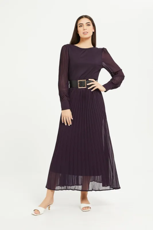 Women Purple Pleated Maxi Dress sold by Redtag