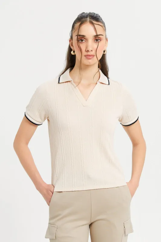 Women Beige Jacquard Top sold by Redtag