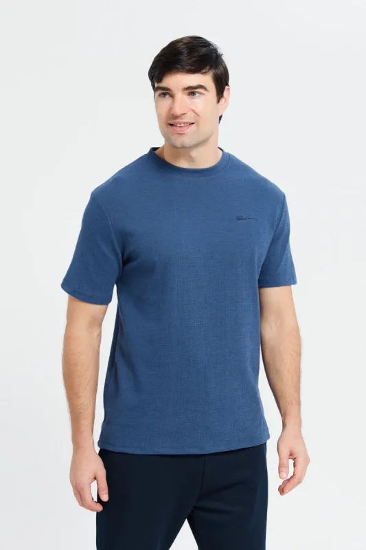 Men Blue Jacquard T-Shirt sold by Redtag