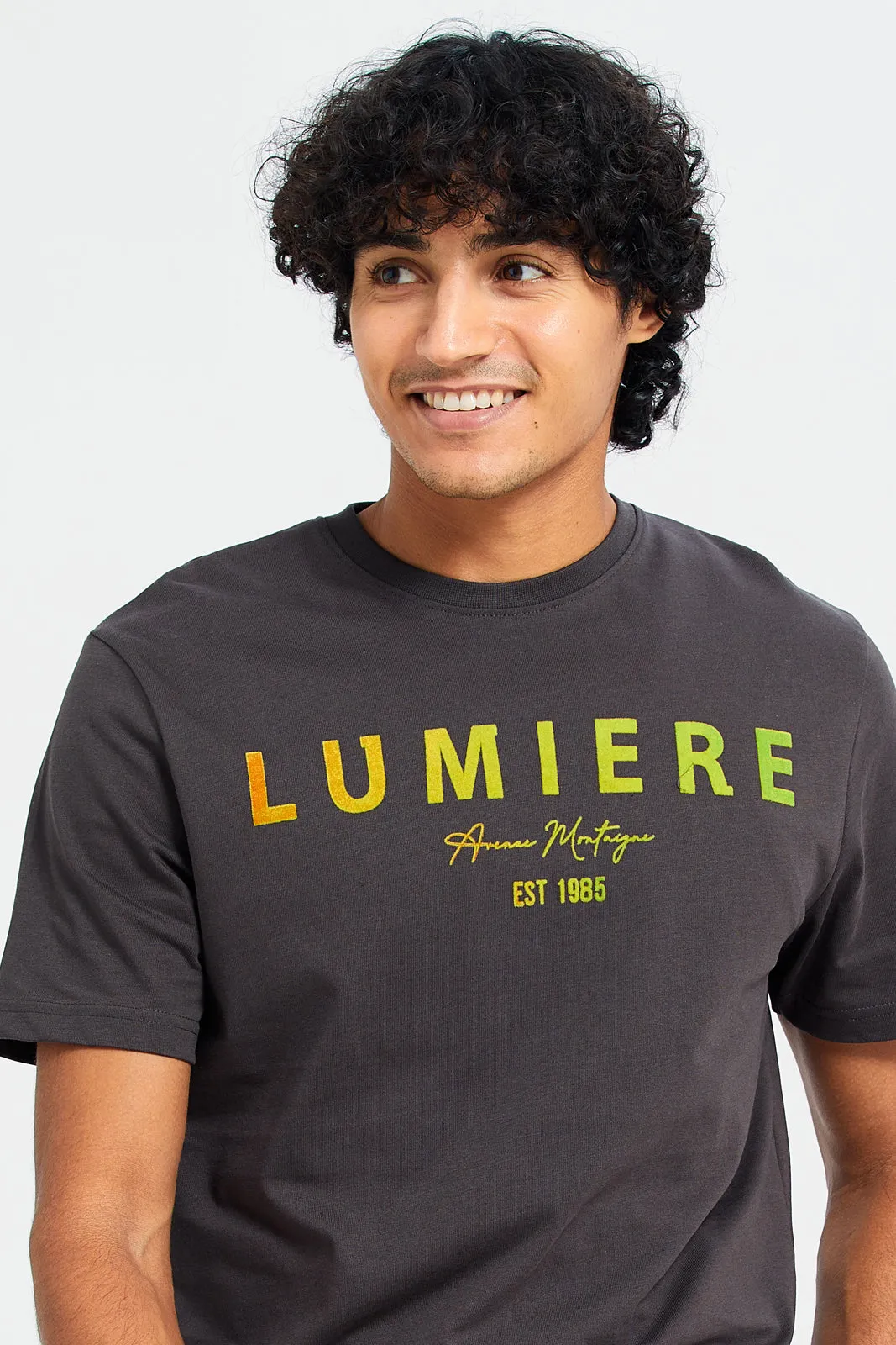 Men Charcoal Flock Print T-Shirt sold by Redtag product image thumbnail 4