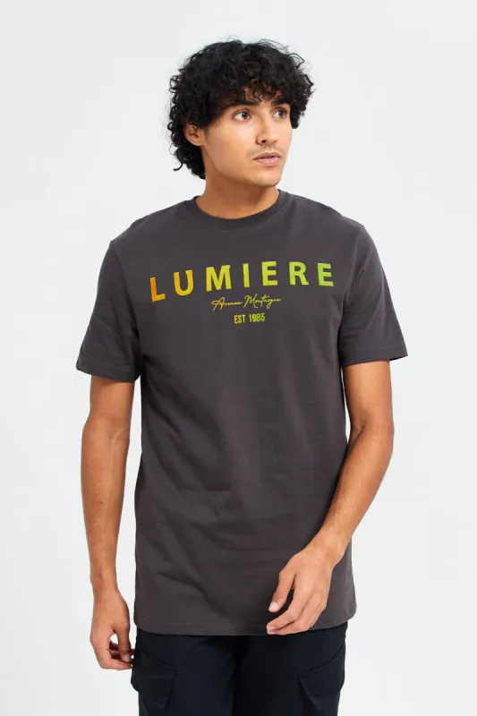 Men Charcoal Flock Print T-Shirt sold by Redtag