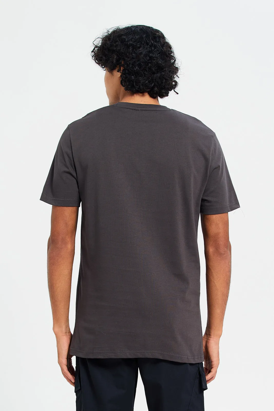 Men Charcoal Flock Print T-Shirt sold by Redtag product image thumbnail 3