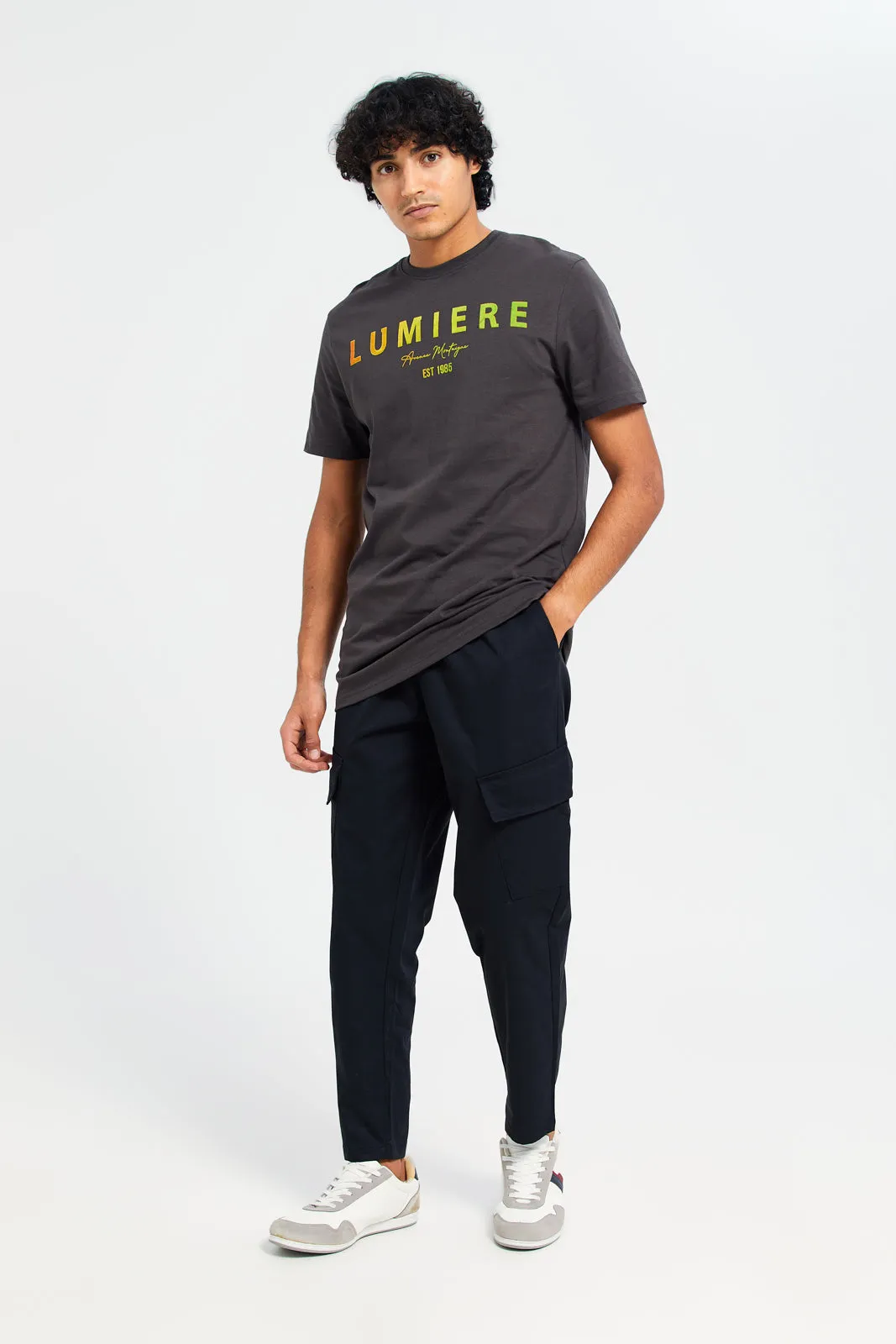 Men Charcoal Flock Print T-Shirt sold by Redtag product image thumbnail 2