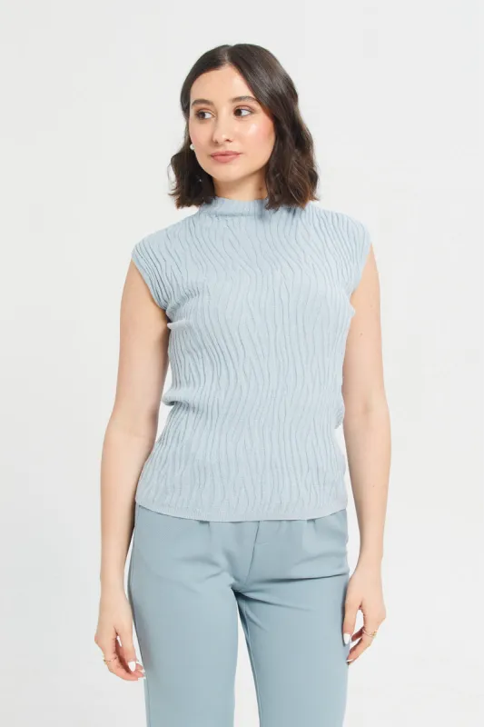 Pale Blue Textured Knit Top sold by Redtag