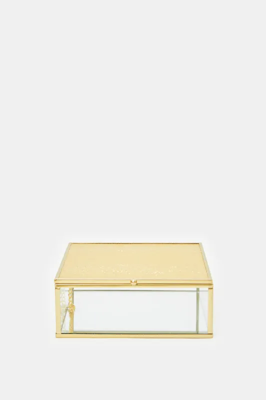 Gold Pu Texture Mirror Jewelry Box sold by Redtag