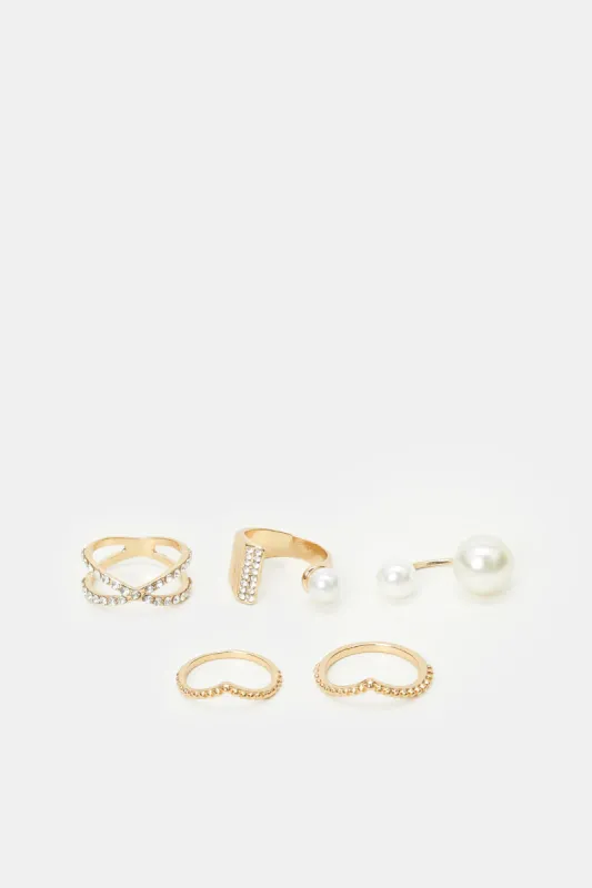 Women Gold Embellished Ring Set (5 Piece) sold by Redtag