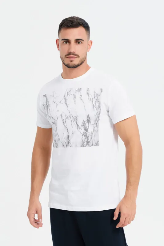 Men White Placement Print Graphic T-Shirt sold by Redtag