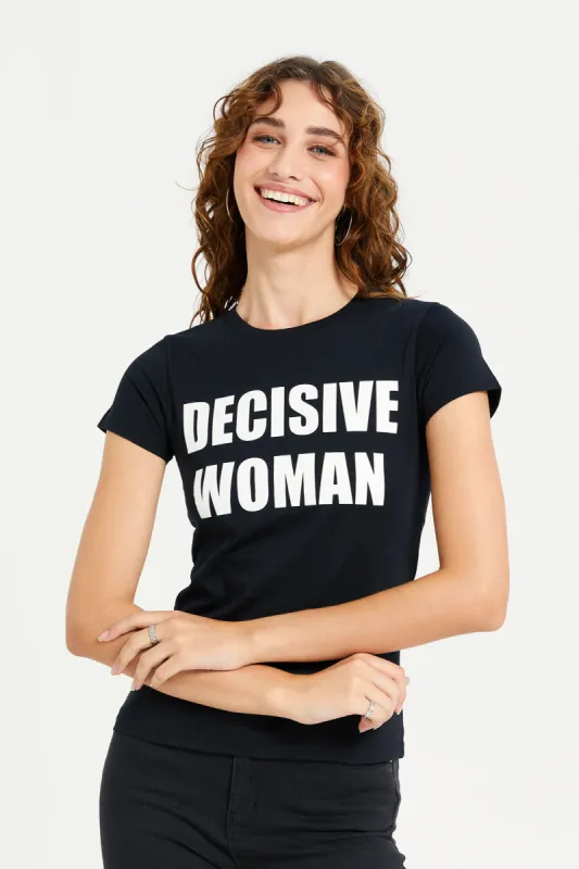 Women Black Graphic T-Shirt sold by Redtag