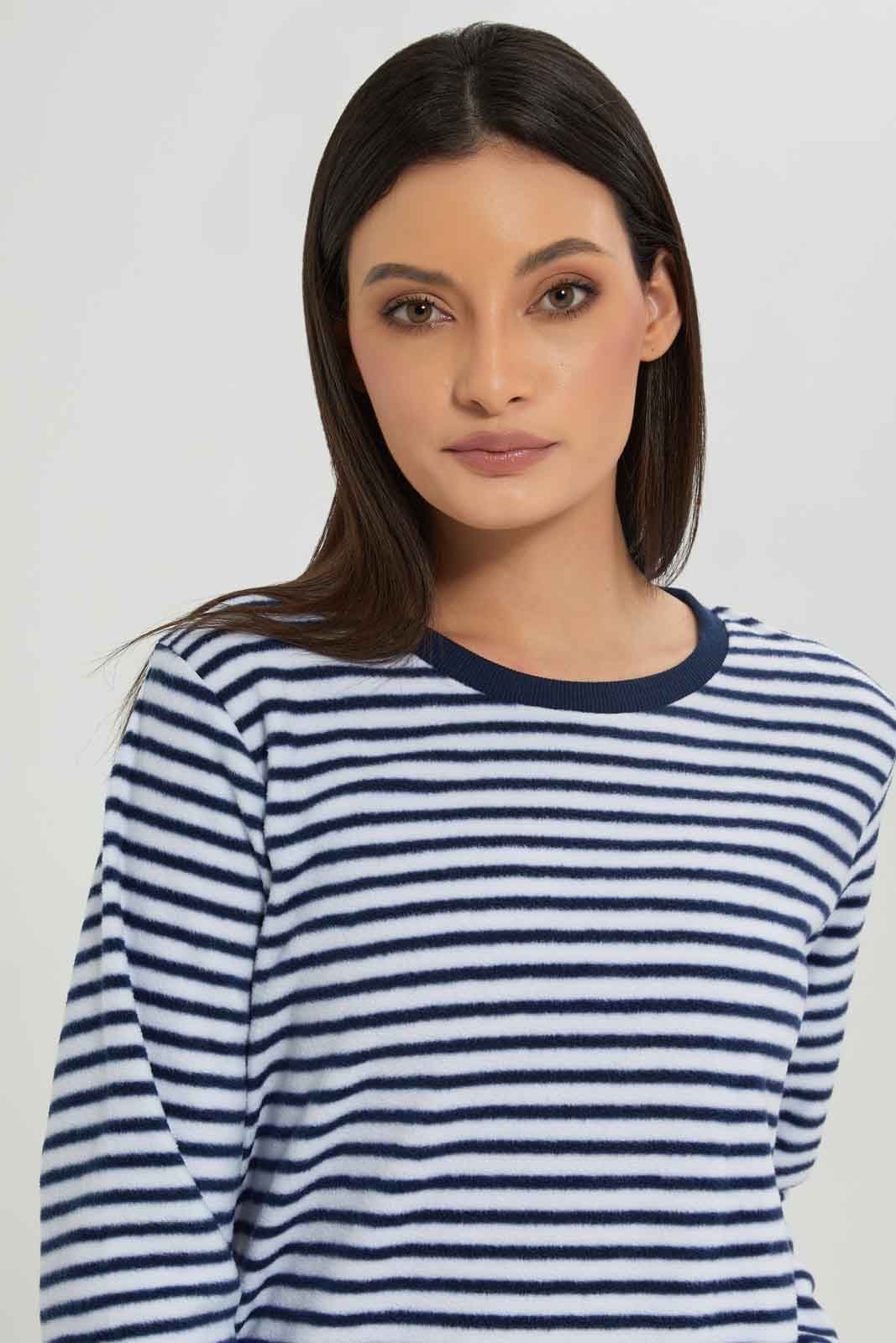 Women Navy And White Striped Pyjama Set (2 Piece) sold by Redtag product image thumbnail 2