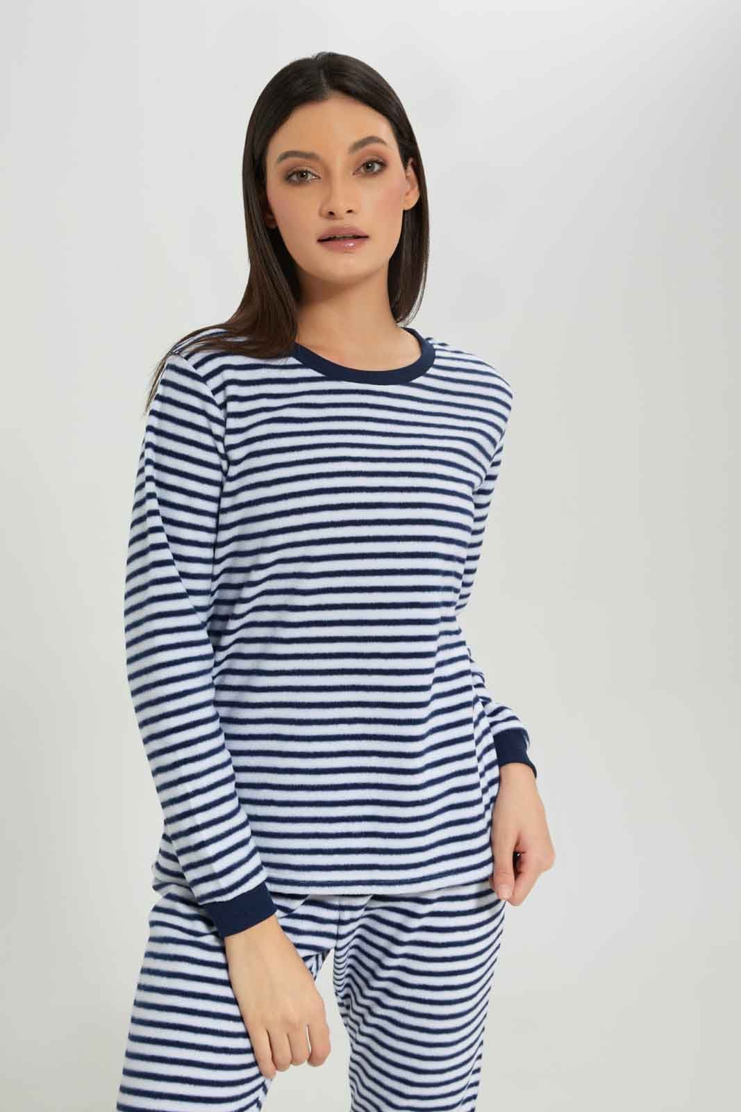 Women Navy And White Striped Pyjama Set (2 Piece) sold by Redtag product image thumbnail 4