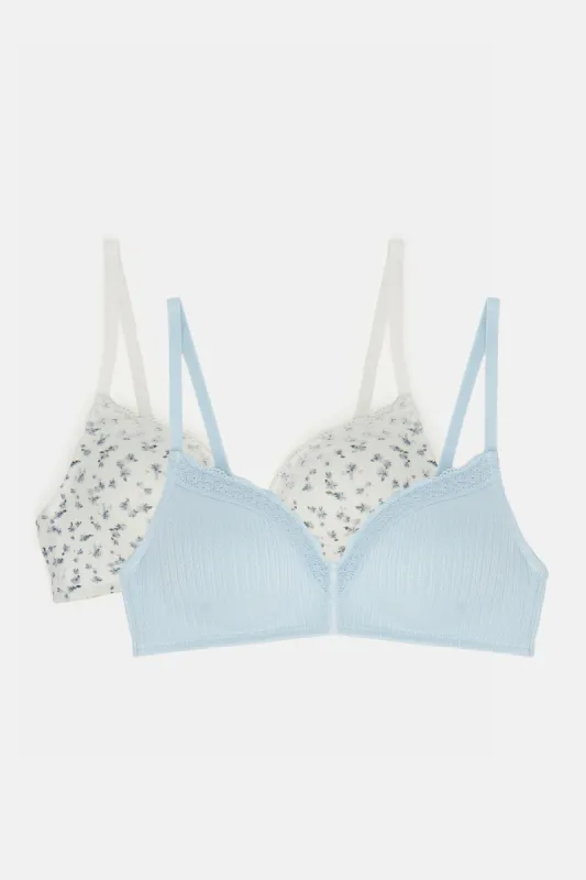 Women White And Blue Non Wired Bra Set (Pack of 2) sold by Redtag