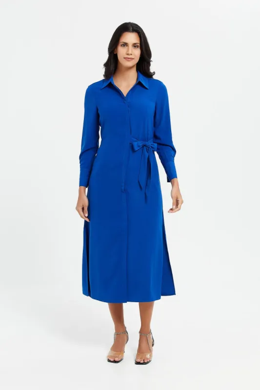 Women Blue Shirt Collared Tie Up Dress sold by Redtag