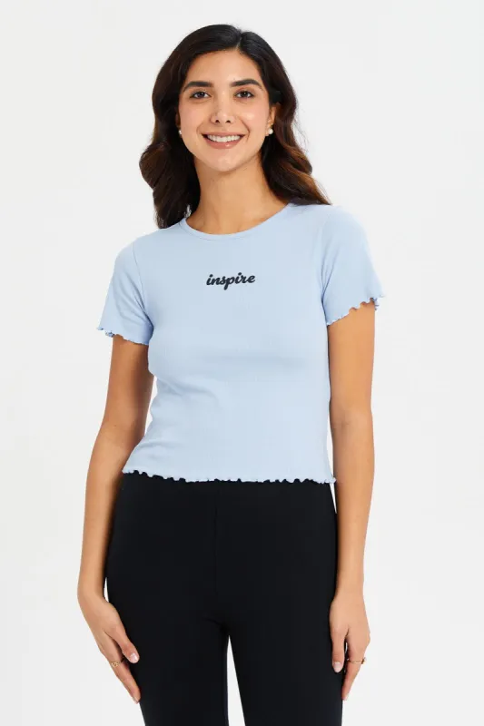Women Blue Inspire Ribbed T-Shirt sold by Redtag