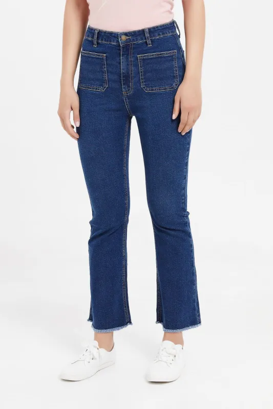 Women Navy Wash High Waist Flare Jeans sold by Redtag