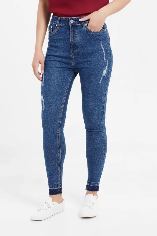 Women Blue High Waist Skinny Fit Jeans sold by Redtag