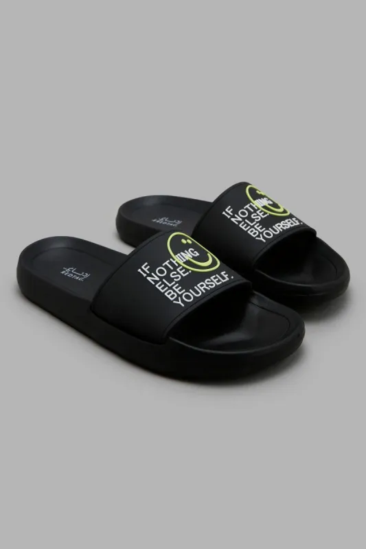 Men Black Slogan Embossed Slide sold by Redtag