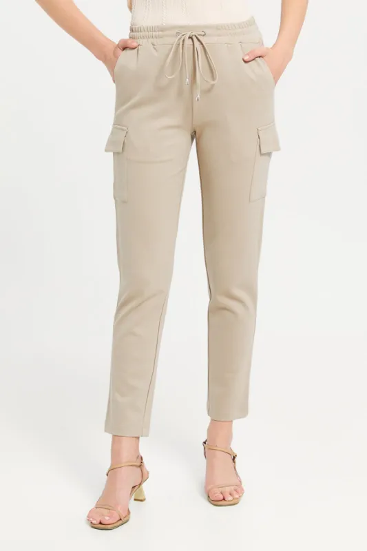 Women Beige Elasticated Waist Leggings sold by Redtag