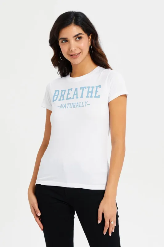 Women White Breathe Printed T-Shirt sold by Redtag