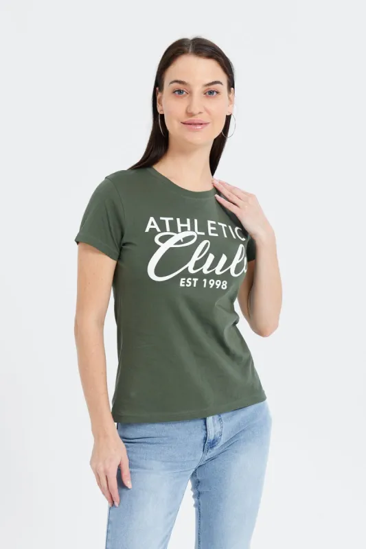 Women Olive Athletic Printed T-Shirt sold by Redtag
