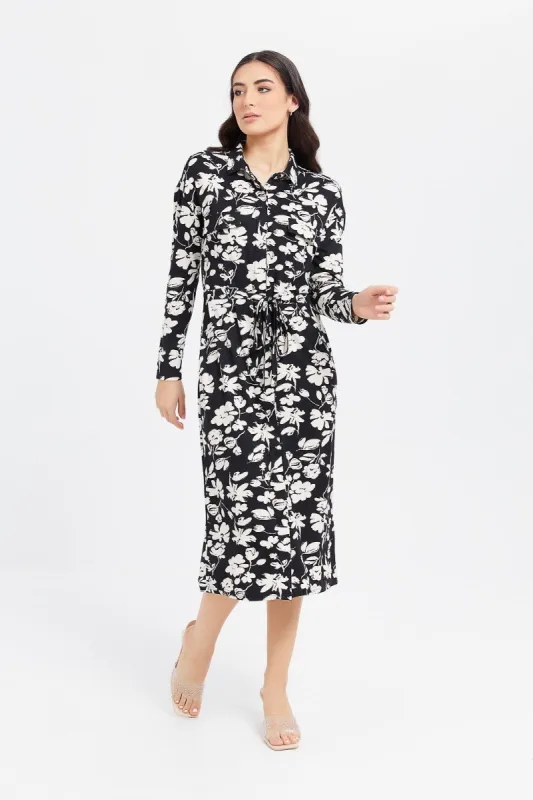 Women Black And White Belted Shirt Dress sold by Redtag