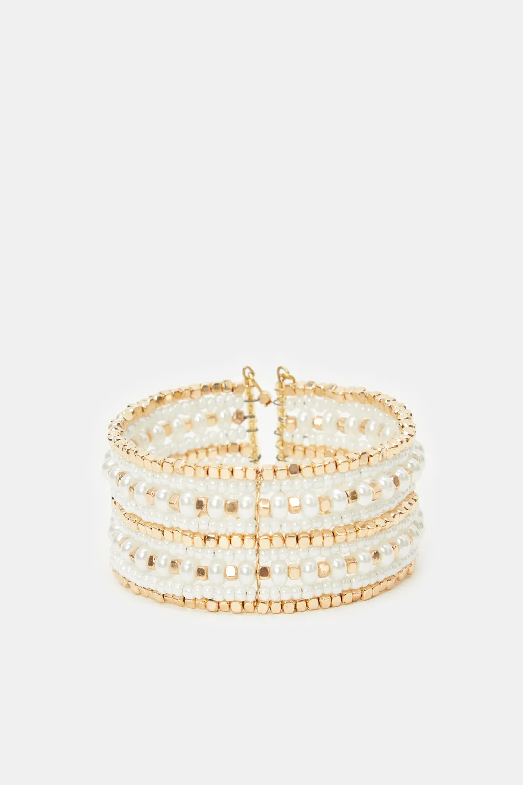 Women Gold Pearls Cuff Bracelet sold by Redtag