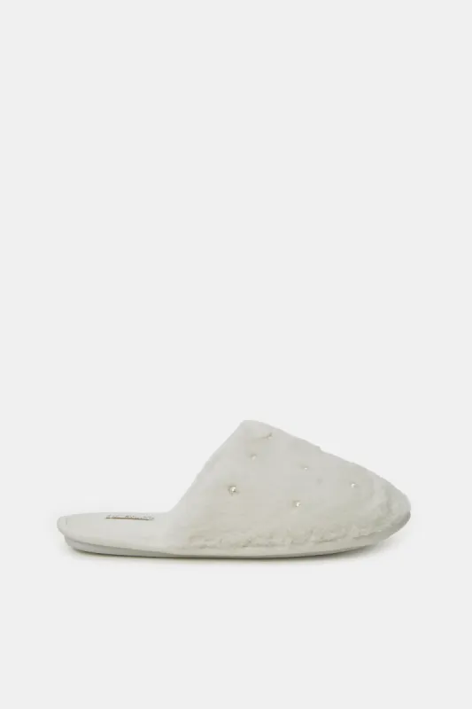 Women White Pearl Trim Slipper sold by Redtag