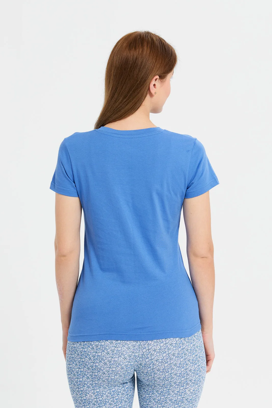Women Blue Short Sleeve V-Neck T-Shirt sold by Redtag product image thumbnail 3