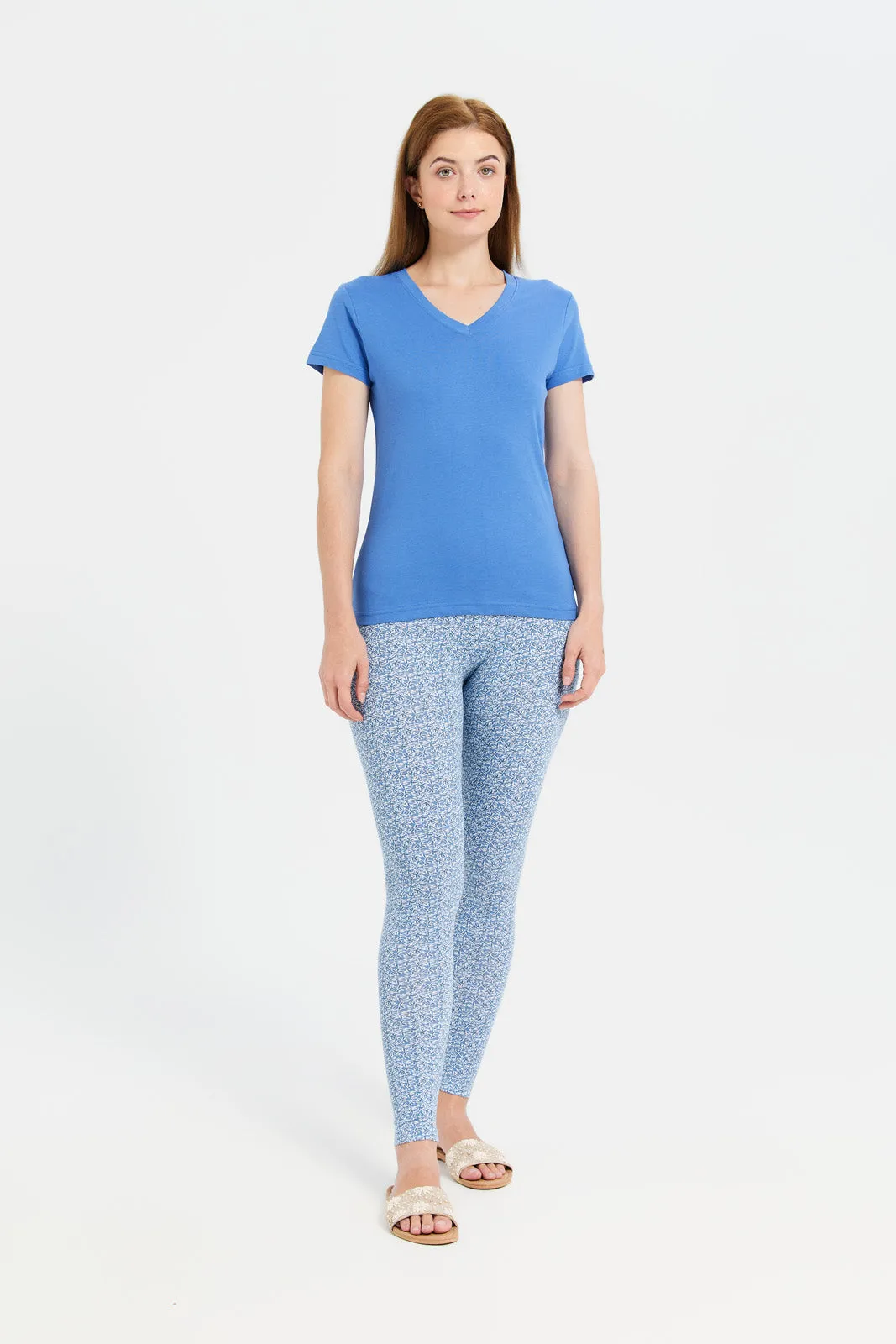 Women Blue Short Sleeve V-Neck T-Shirt sold by Redtag product image thumbnail 2