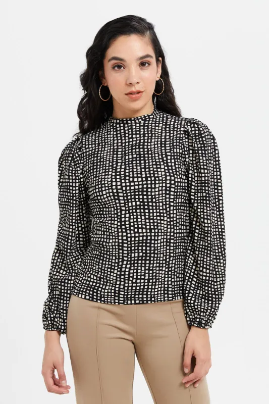 Women Black And White Printed Turtle Neck Jersey Top sold by Redtag
