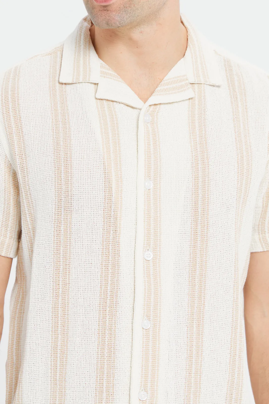 Men White Loose Weave Resort Shirt sold by Redtag product image thumbnail 4