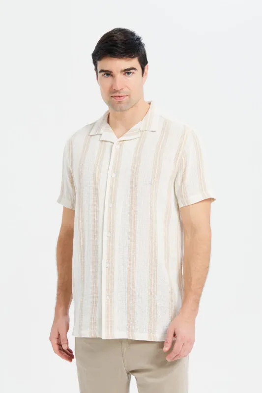 Men White Loose Weave Resort Shirt sold by Redtag