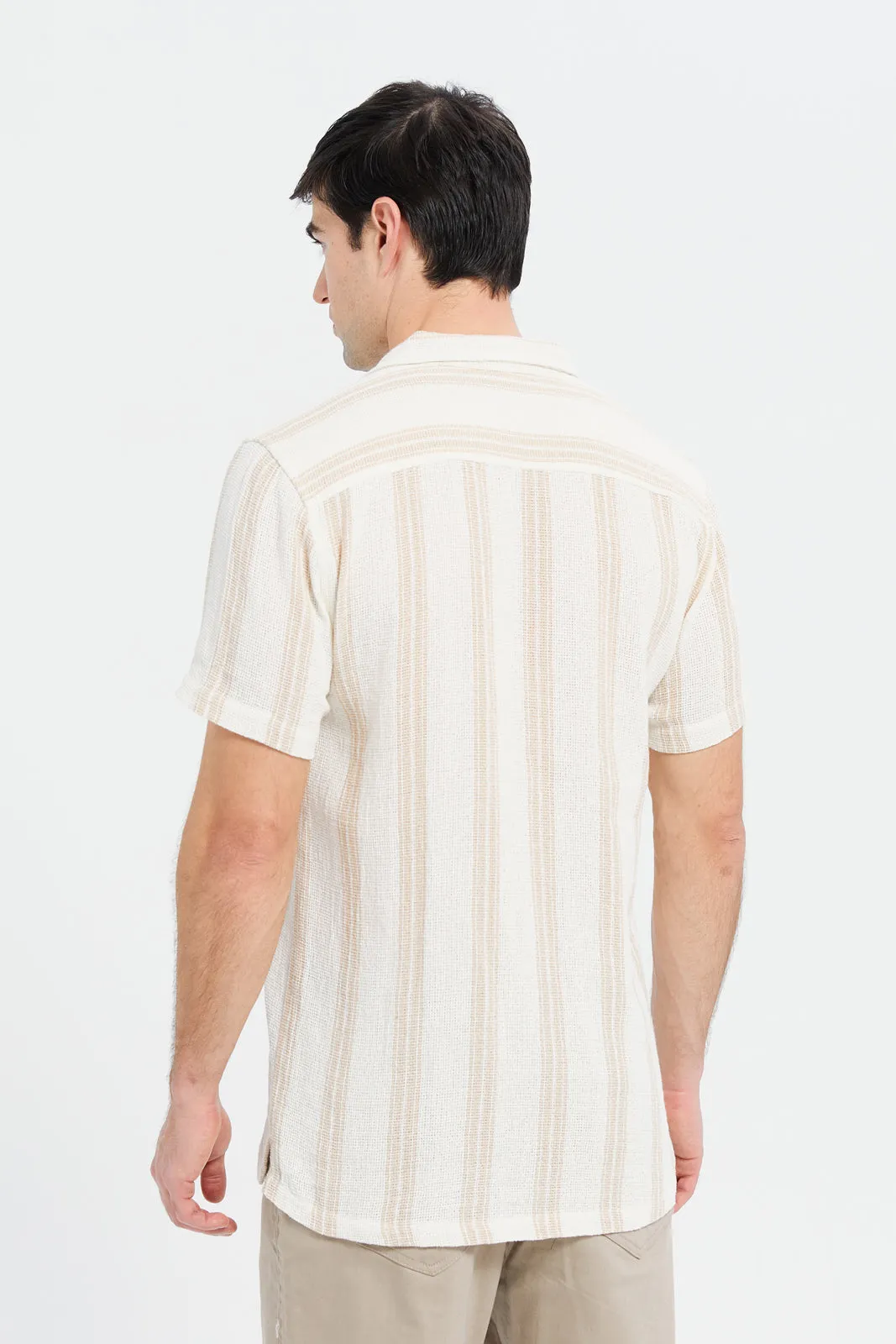 Men White Loose Weave Resort Shirt sold by Redtag product image thumbnail 3