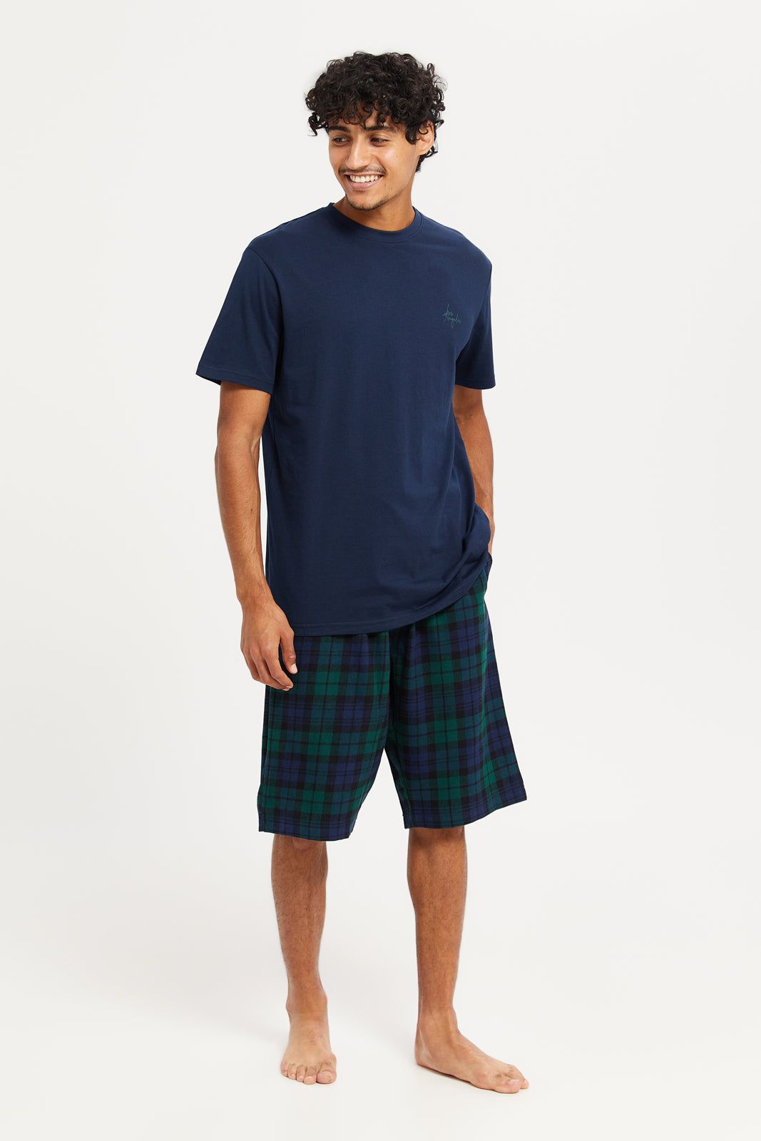 Men Navy Checked Nightwear Set (2 Piece) sold by Redtag