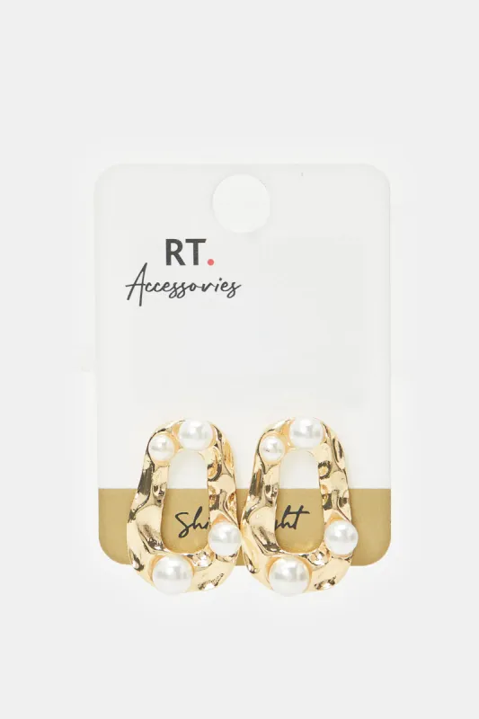 Women Gold Round Embellished Earrings sold by Redtag