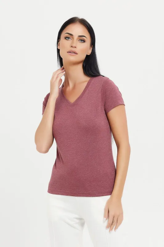 Women Taupe Basic V-Neck T-Shirt sold by Redtag