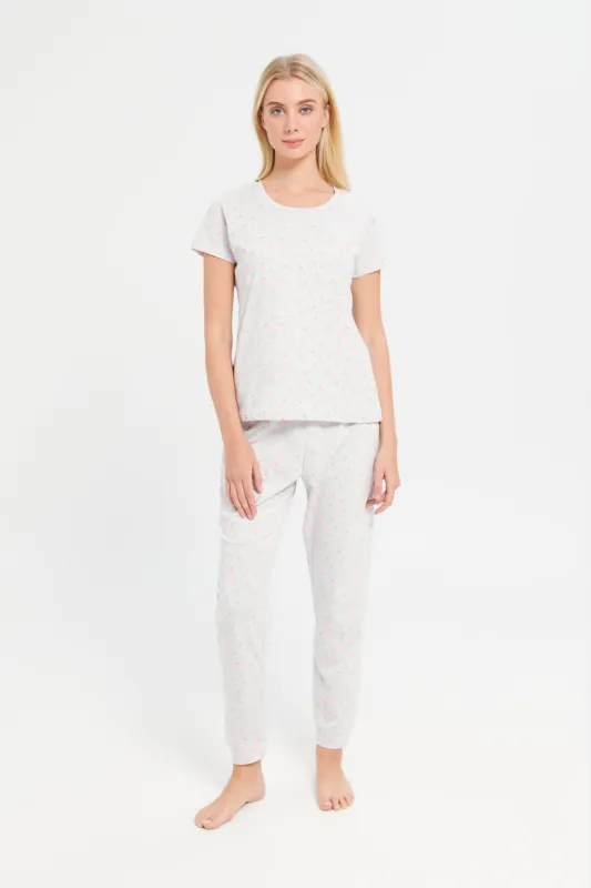 Women Grey Floral Print Pyjama Set (2 Piece) sold by Redtag